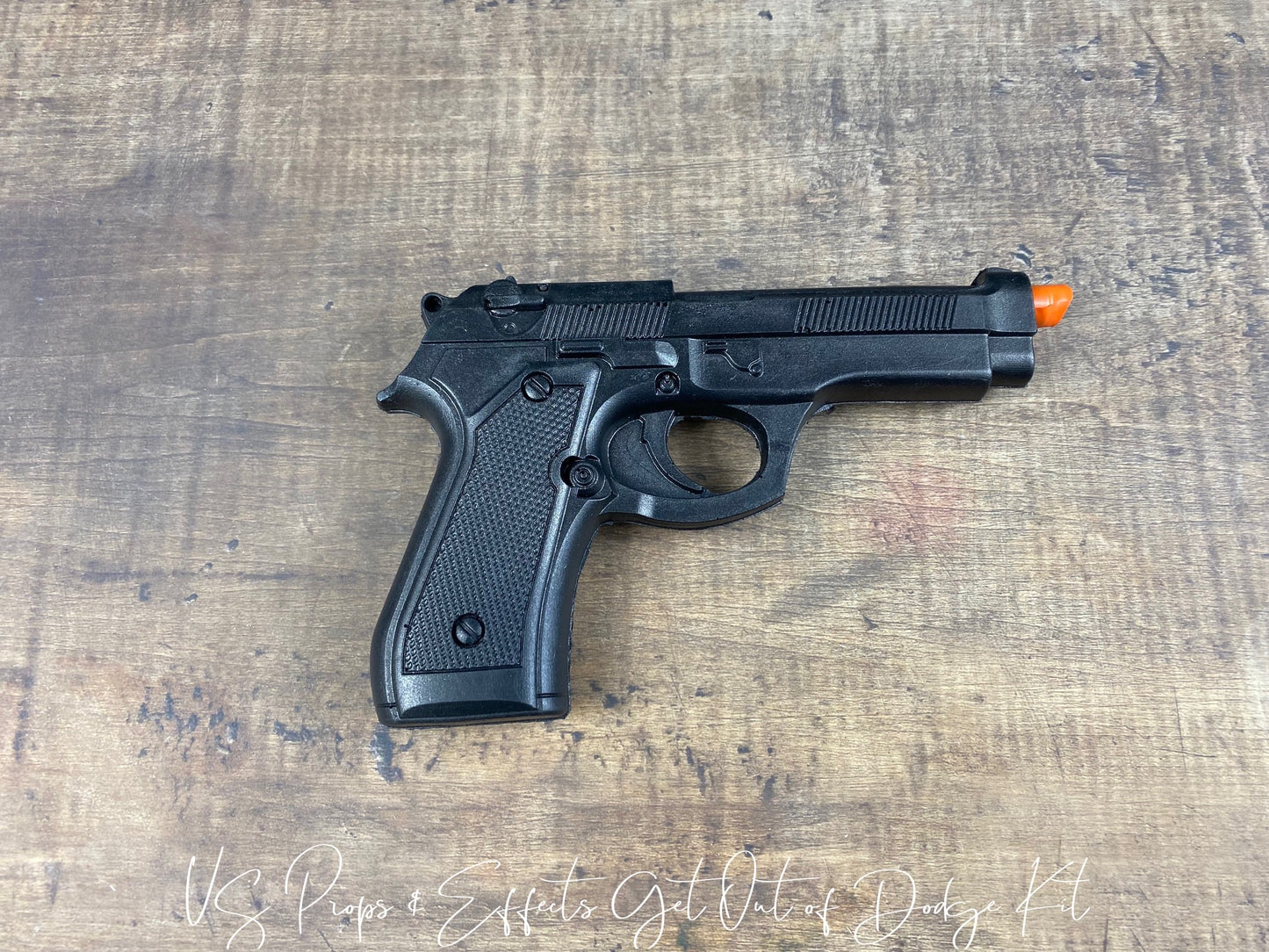 "Get Out of Dodge" Kit- Includes Solid Foam Rubber Gun, Stack of Prop Movie Money, and a US Props & Effects Prop Passport