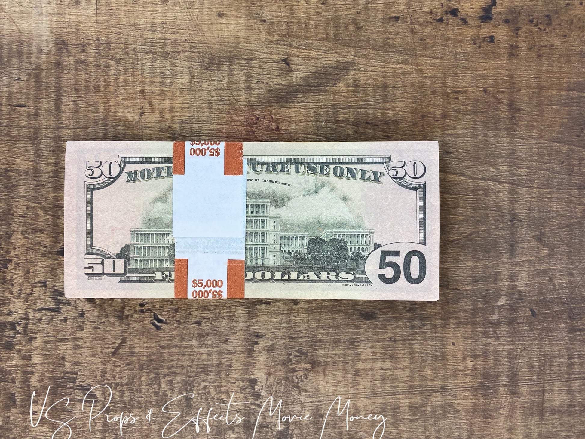 Prop Movie Money - $5,000 Stack Full Print (New 50s)