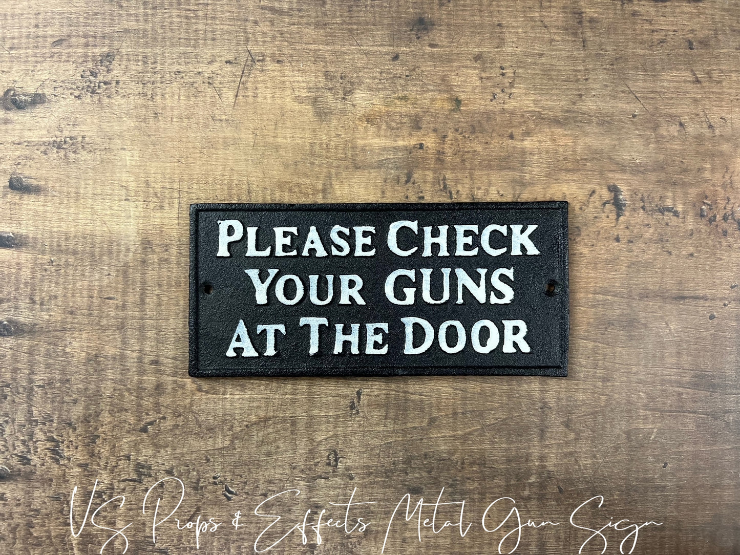 US's Prop Shop Vintage presents Vintage Metal Gun Sign, Please Check Your Guns at the Door, Police Prop, Court Prop