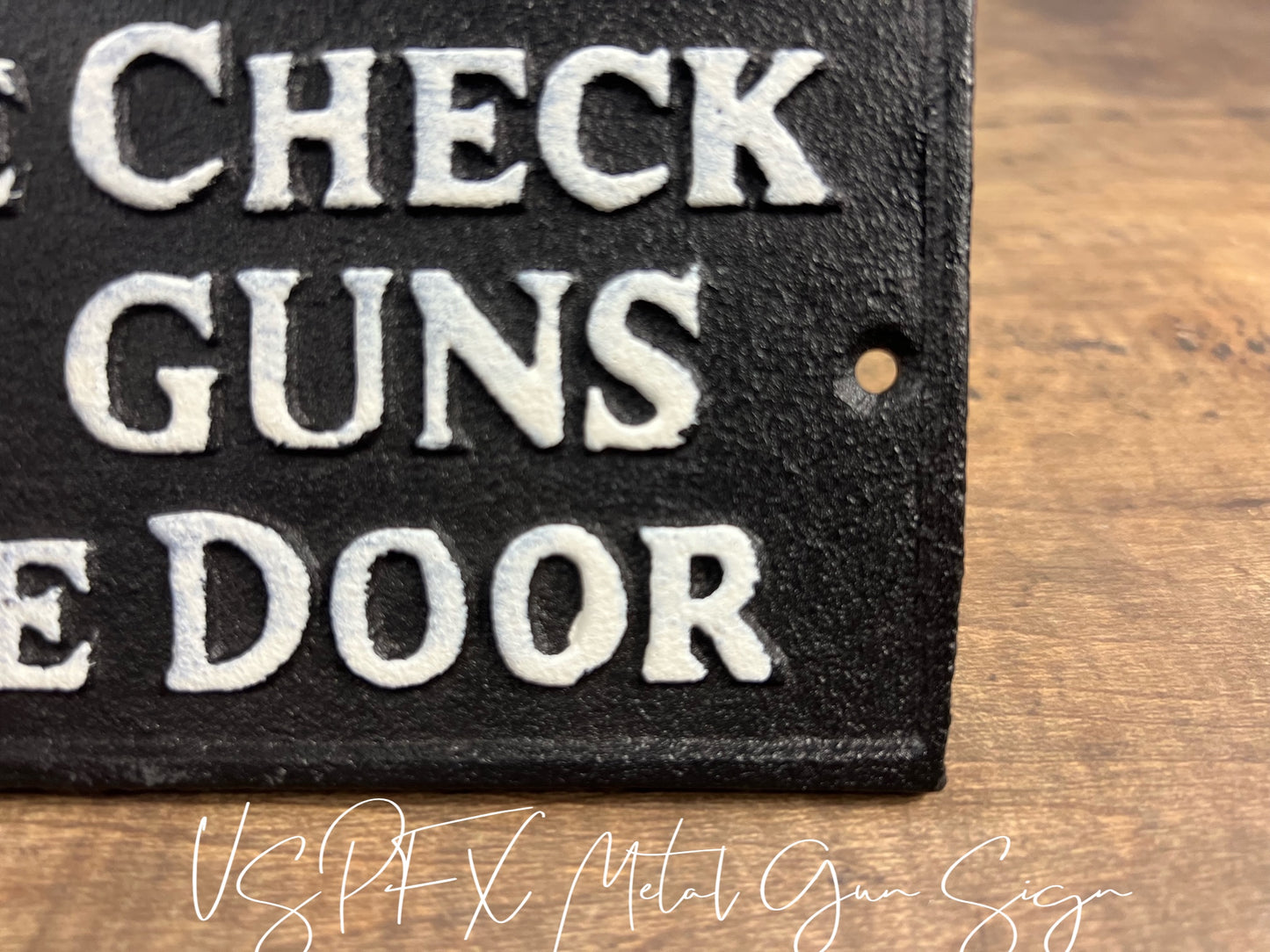 US's Prop Shop Vintage presents Vintage Metal Gun Sign, Please Check Your Guns at the Door, Police Prop, Court Prop